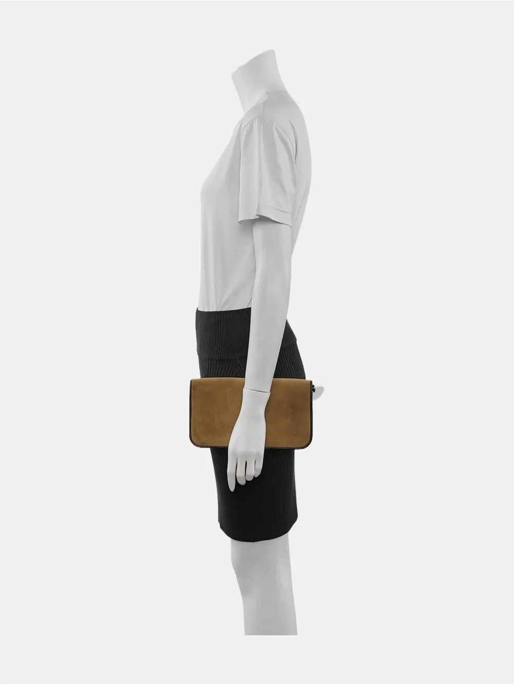 Loewe Suede Clutch in Tan with Black Trim
